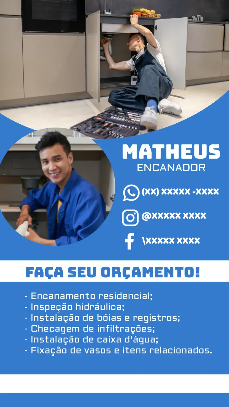 Convite Cartão De Visita Encanador Digital – tema Mais pesquisados moderno, clean, azul, profissional, minimalista