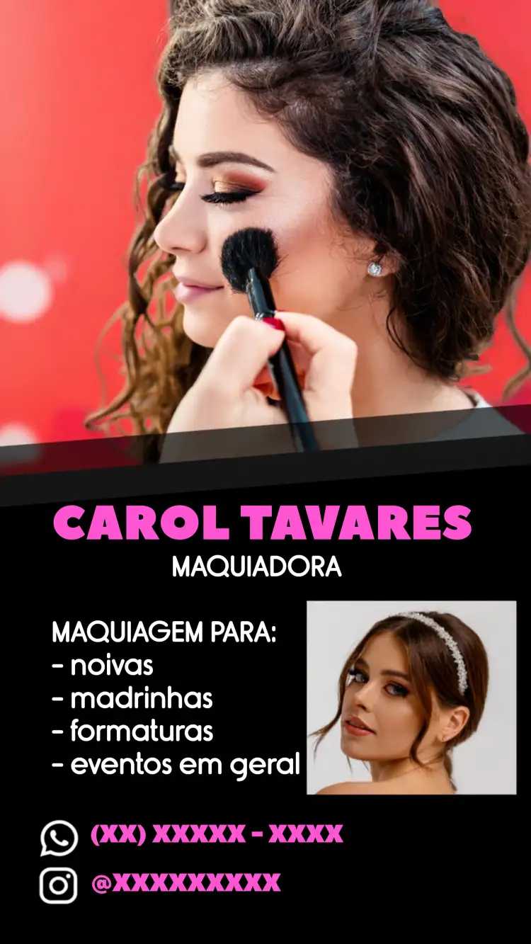 Convite Cartão De Visita Maquiadora Maquiagem – tema Formatura rosa, preto, moderno, elegante, minimalista