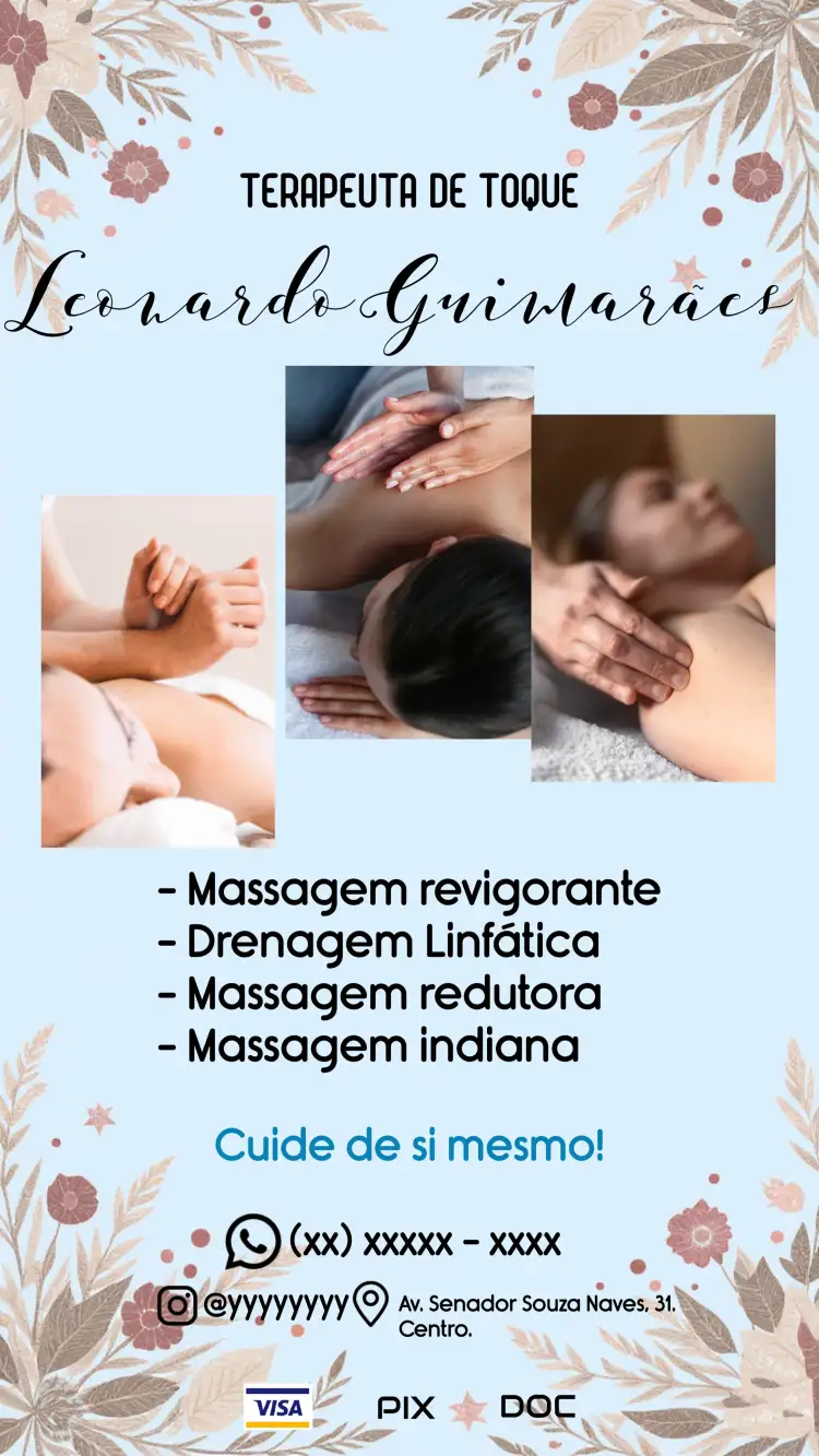 Convite Cartão De Visita Massoterapeuta Digital – tema Mais pesquisados moderno, minimalista, azul, saudável, profissional, elegante