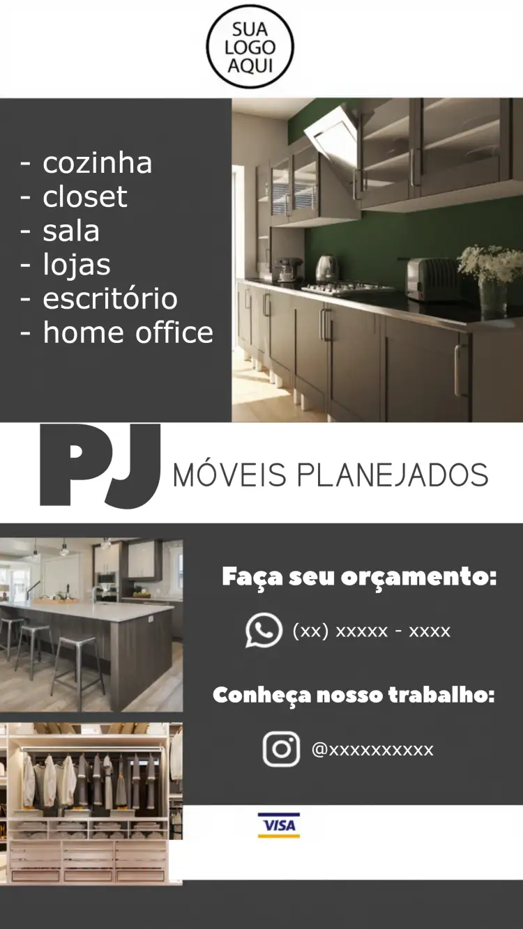 Convite Cartão De Visita Móveis Planejados Panfleto – tema Mais pesquisados moderno, minimalista, cinza, profissional, elegante, clean
