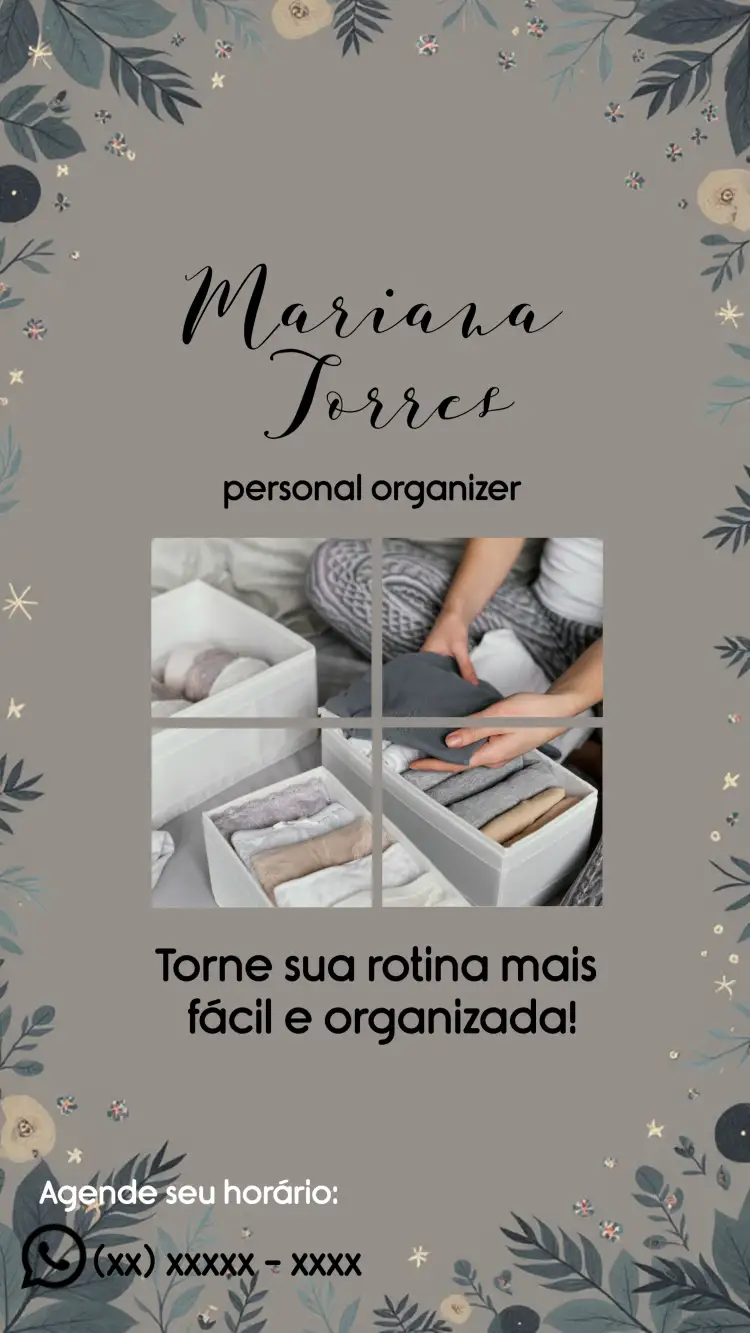 Convite Cartão De Visita Personal Organizer Organizacao – tema Mais pesquisados minimalista, moderno, elegante, cinza, profissional, clean