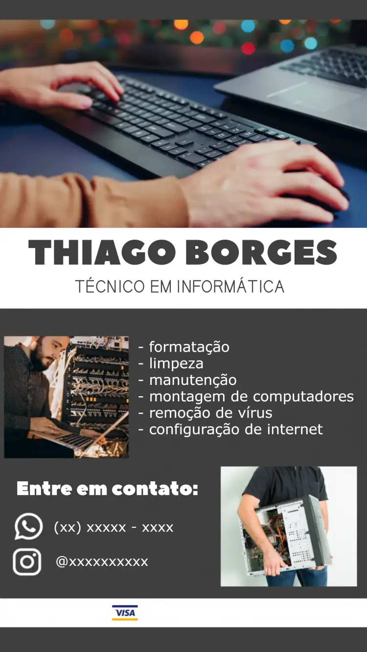 Convite Cartão De Visita Técnico Em Informática Informatica – tema Mais pesquisados minimalista, moderno, tecnológico, cinza, elegante