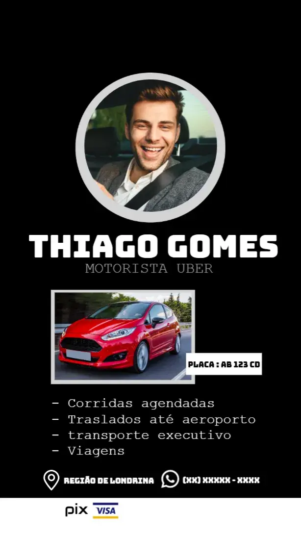 Convite Cartão De Visita Uber Com Foto Branco