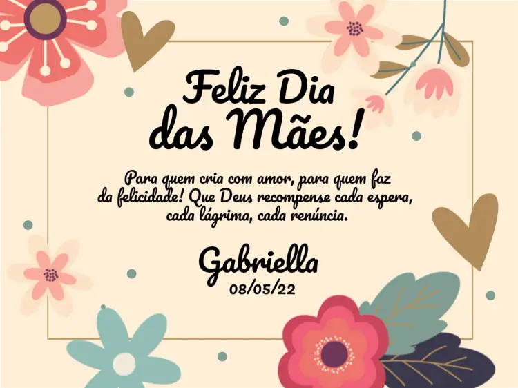 Convite Cartão Dia Das Mães Dourado – tema Datas Comemorativas dourado, floral, romântico, elegante, moderno, colorido