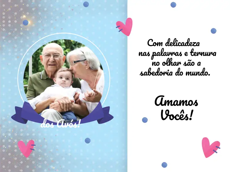 Convite Cartão Dia Dos Avós Com Foto Rosa – tema Datas Comemorativas rosa, coração, delicado, carinhoso, moderno, festivo
