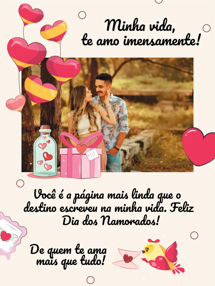 Convite Cartão Dia Dos Namorados Com Foto Felicitações – tema Datas Comemorativas romântico, colorido, moderno, ilustrativo, divertido, tropical