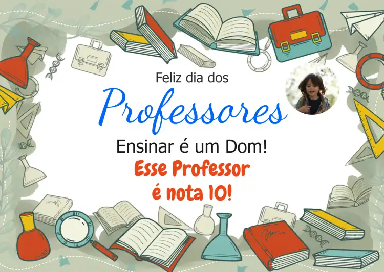 Convite Cartão Dia Dos Professores Com Foto Aluno – tema Datas Comemorativas moderno, colorido, alegre, escolar, divertido, inspirador