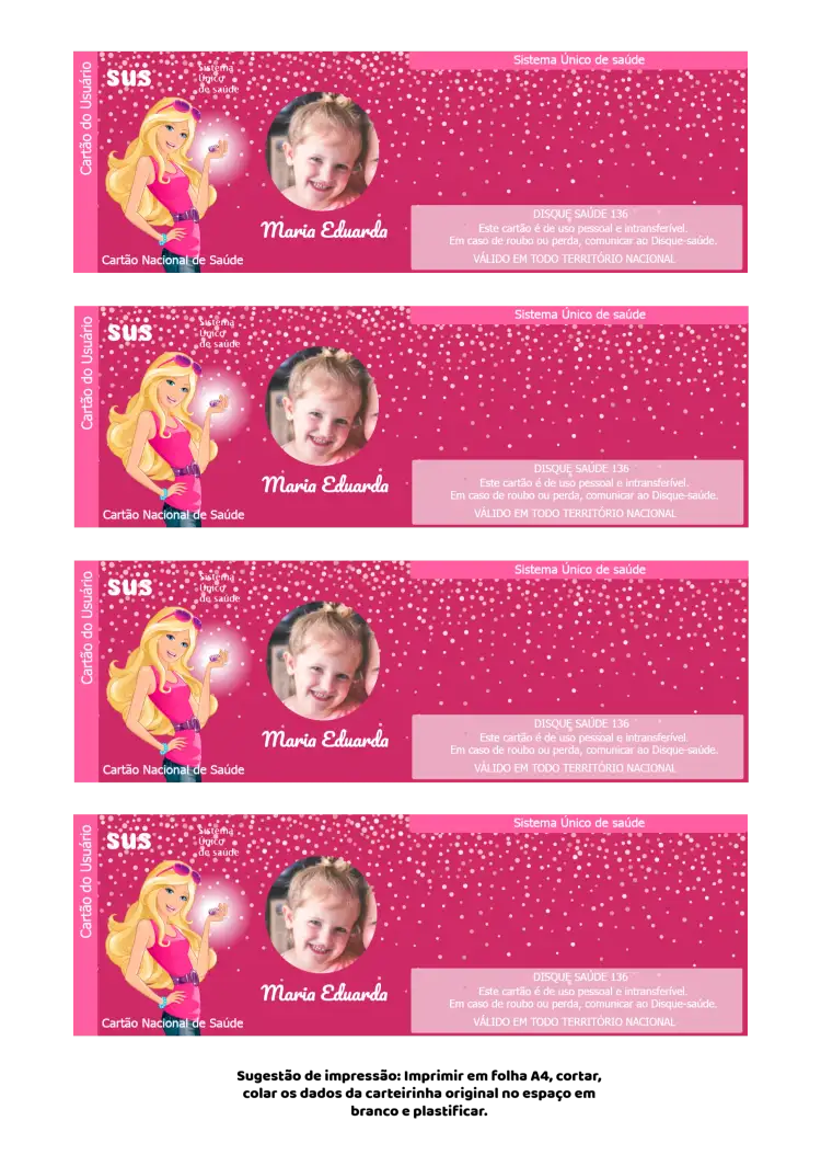 Cartão Do Sus Barbie Com Foto Glitter