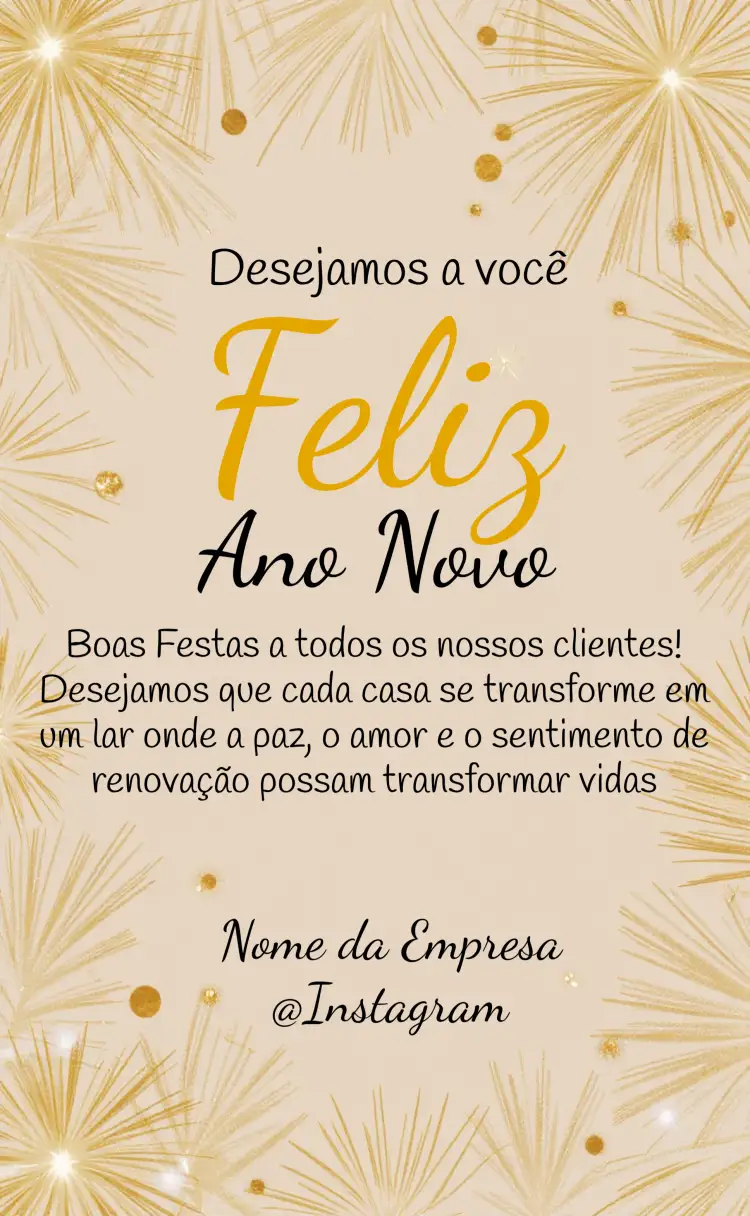 Convite Cartão Feliz Ano Novo Fraternidade – tema Datas Comemorativas colorido, moderno, alegre, minimalista, dourado, fraterno