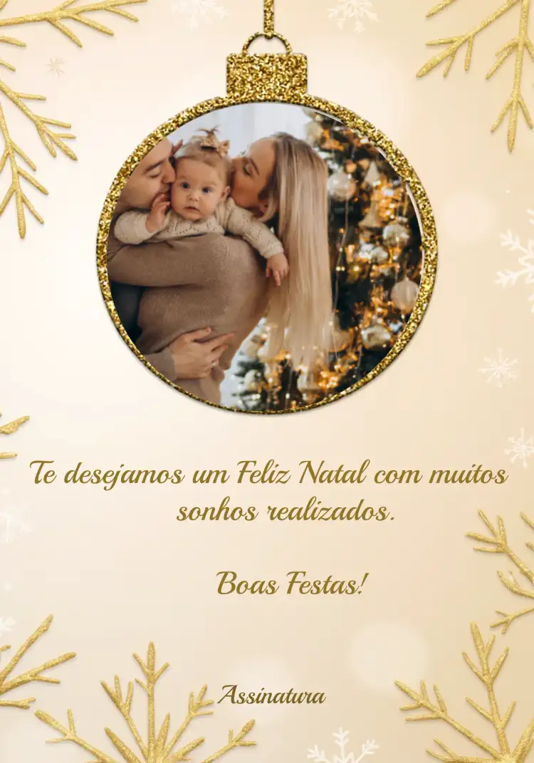 Cartão Feliz Natal Dourado Com Foto Comemoração
