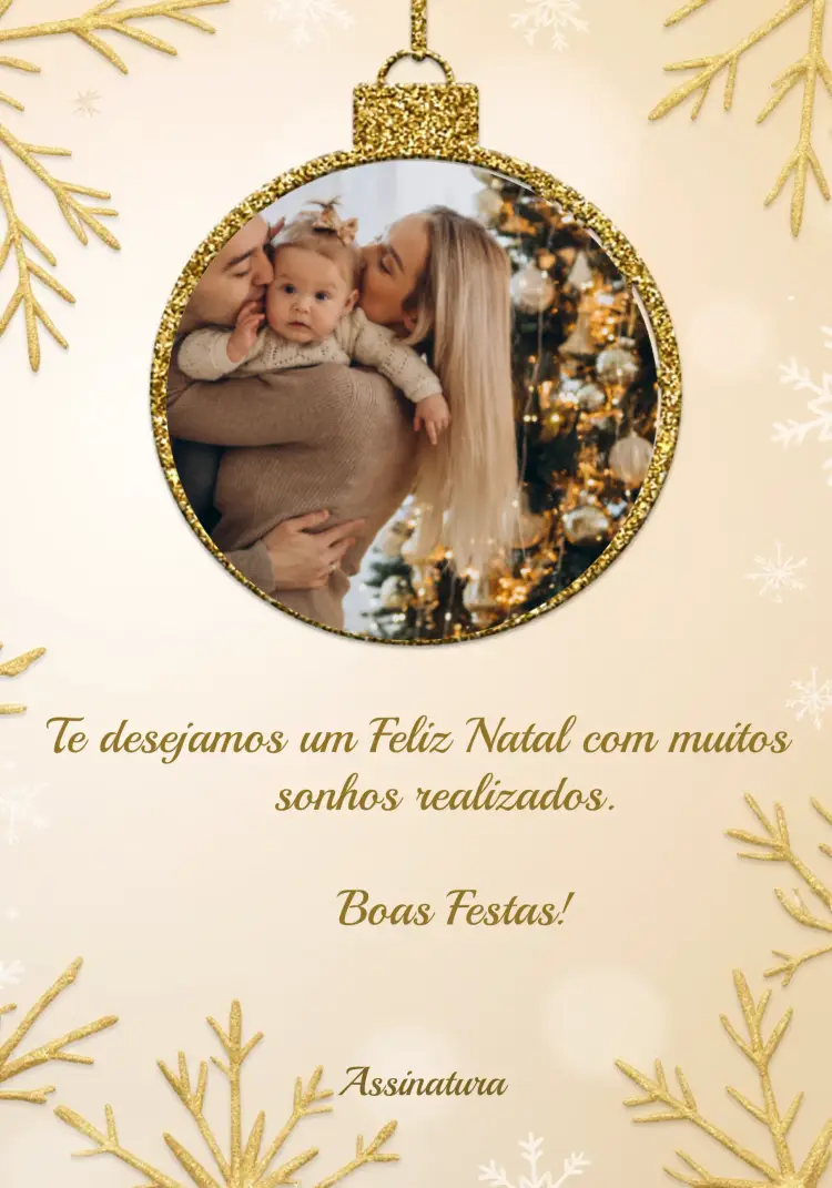 Convite Cartão Feliz Natal Dourado Com Foto Comemoração