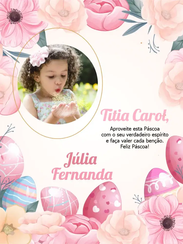 Convite Cartão Feliz Páscoa Com Foto Rosa – tema Datas Comemorativas floral, colorido, moderno, alegre, minimalista