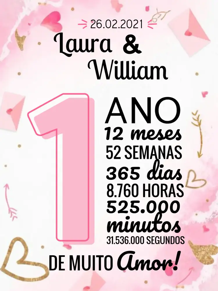 Convite Cartão Namorados 1 Ano Com Foto Digital – tema Datas Comemorativas romântico, moderninho, elegante, colorido, minimalista