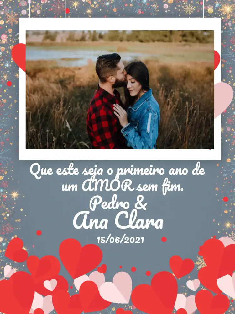 Convite Cartão Namorados Com Foto Namoro – tema Datas Comemorativas romântico, colorido, moderno, divertido, fotos pessoais, design clean