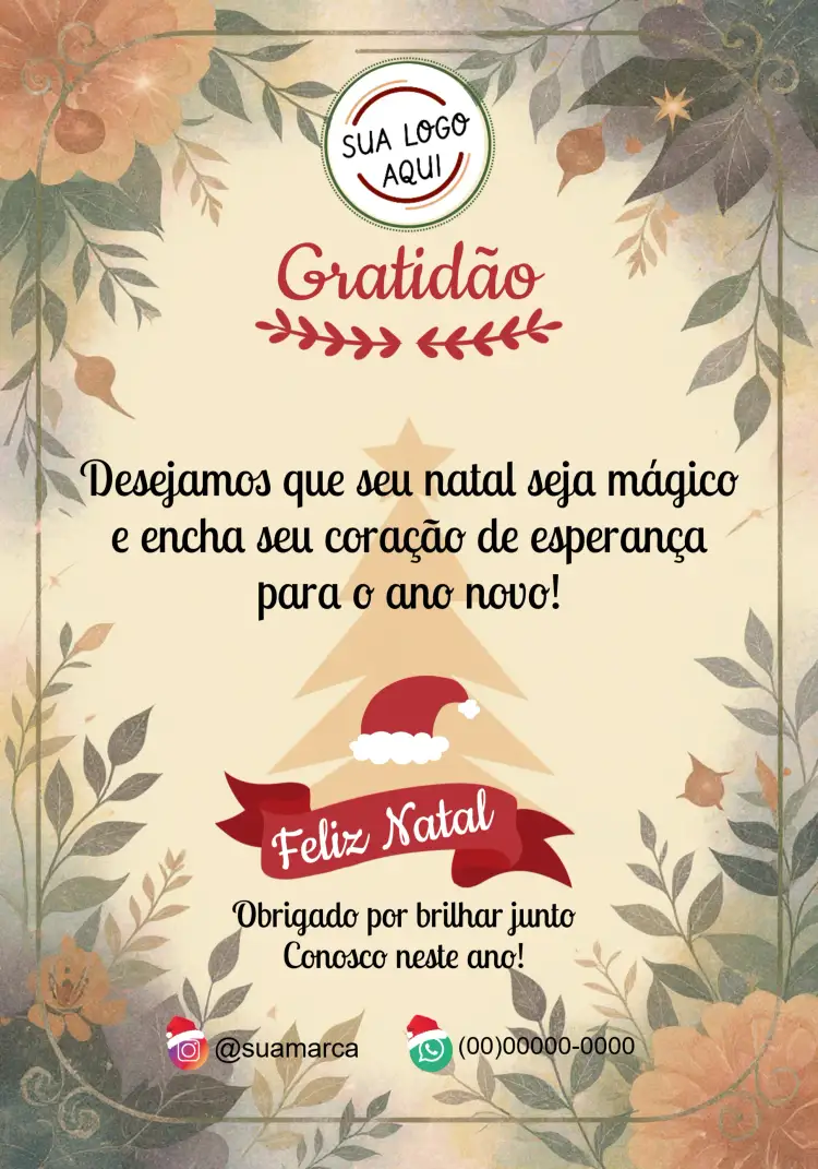 Convite Cartão Para Lojas Natal Gorro – tema Datas Comemorativas vermelho vibrante, bege suave, verde natalino, gorro natalino, arabescos elegantes, estilo festivo