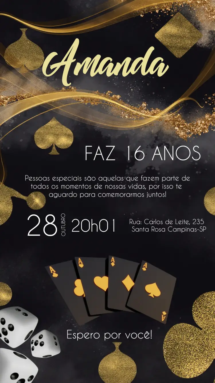 Convite Cartas Baralho Preto