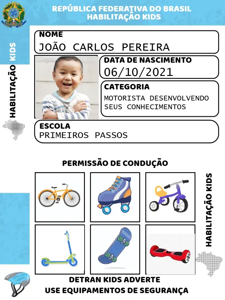Carteira De Habilitação Infantil Cnh Com Foto Trânsito