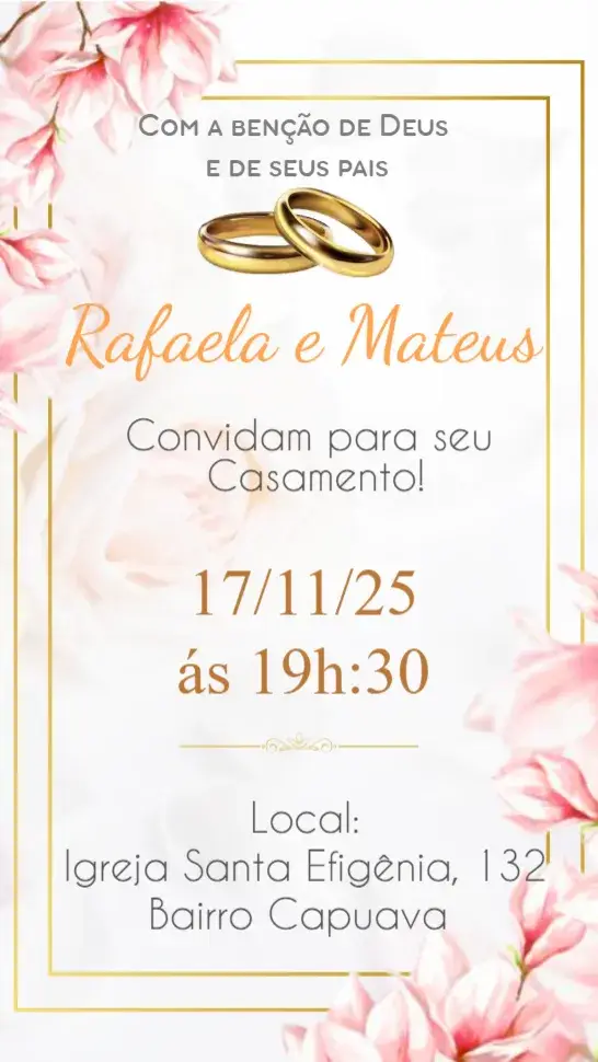 Convite Casamento editável e personalizável