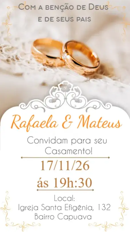 Convite Casamento – tema Casamento floral, minimalista, dourado, vintage, moderno, boho