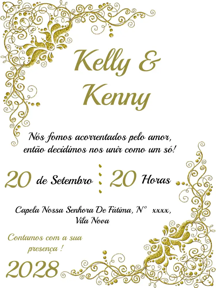 Convite Casamento Arabescos Branco – tema Casamento arabescos, branco e dourado, moderno, luxuoso, elegante, minimalista