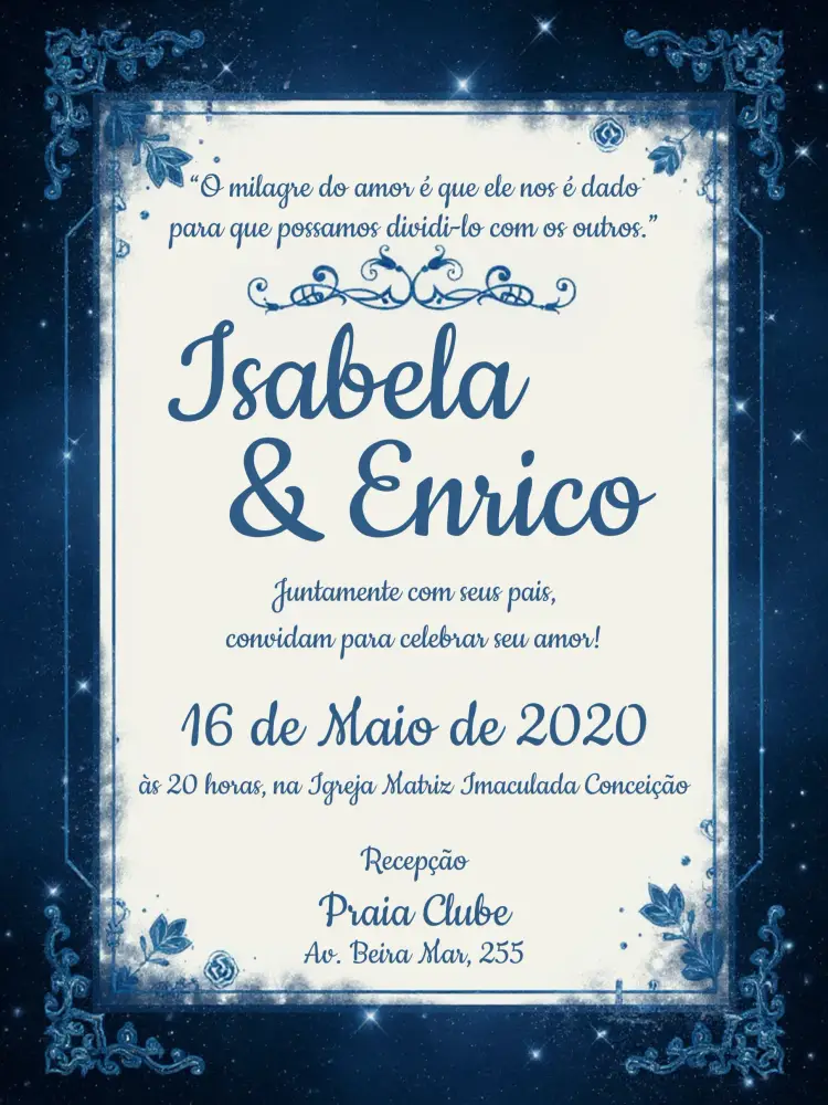 Convite Casamento Arabescos - Branco E Azul Arrabescos