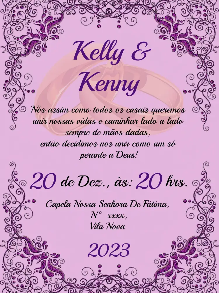 Convite Casamento Arabescos Roxo – tema Casamento elegante, romântico, moderno, arabescos, roxo, preto