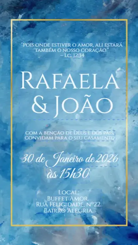 Convite Casamento Azul Sereno aquarela editável e personalizável