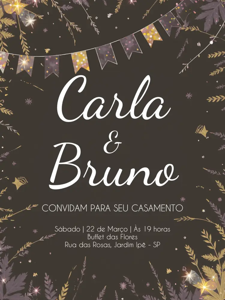 Convite Casamento Bandeirinhas Amarelo