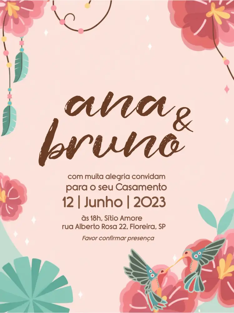 Convite Casamento Boho Marrom – tema Mais pesquisados boho, rústico, floral, natural, sonhos