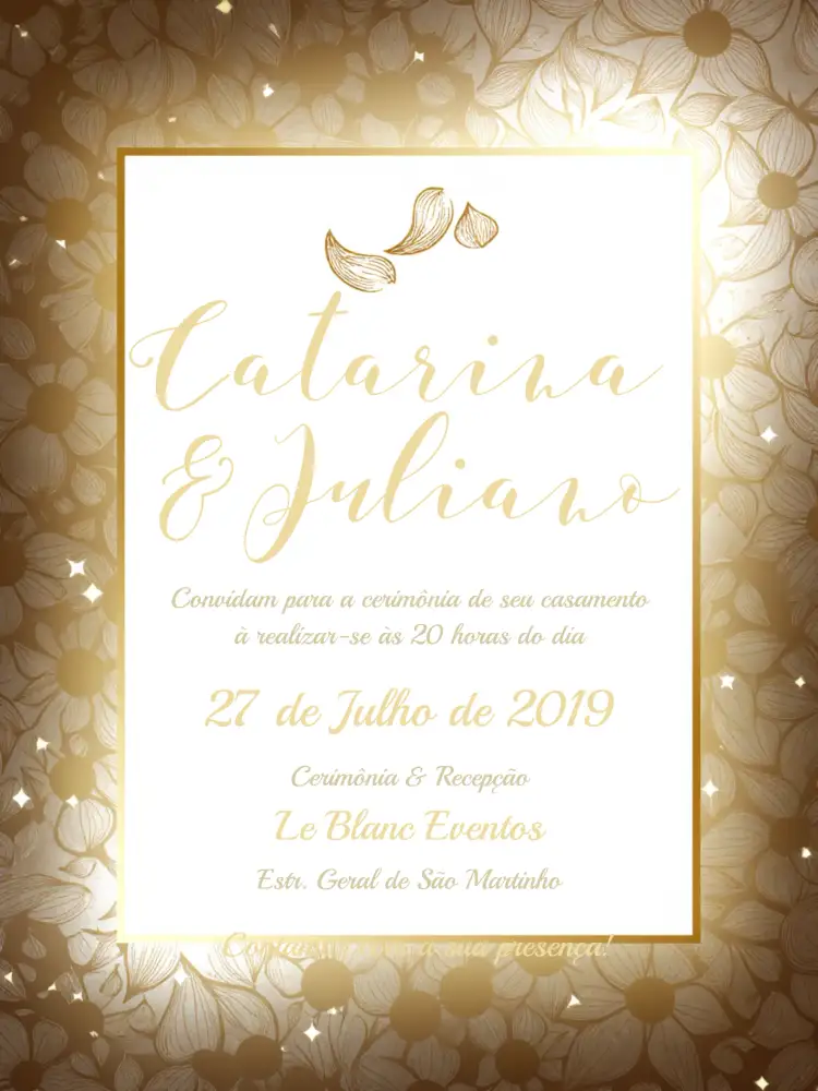 Convite Casamento - Branco E Dourado – tema Casamento branco, dourado, minimalista, elegante, moderno