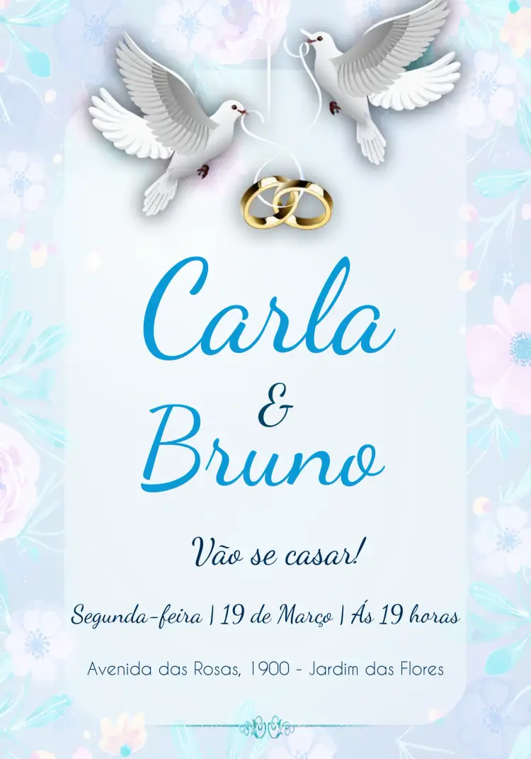Convite Casamento - Casal De Pombos Com Alianças Pássaros