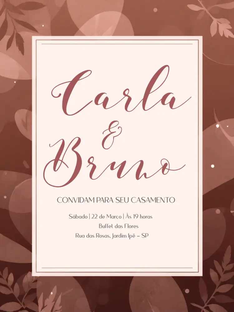 Convite Casamento Chic – tema Casamento floral, boho, chic, terrocota, branco, moderno