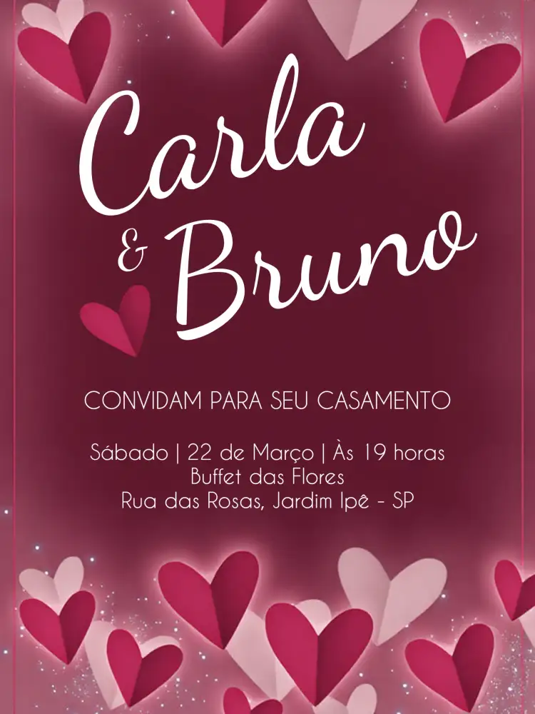 Convite Casamento Corações Branco – tema Casamento romântico, elegante, minimalista, moderno, clássico