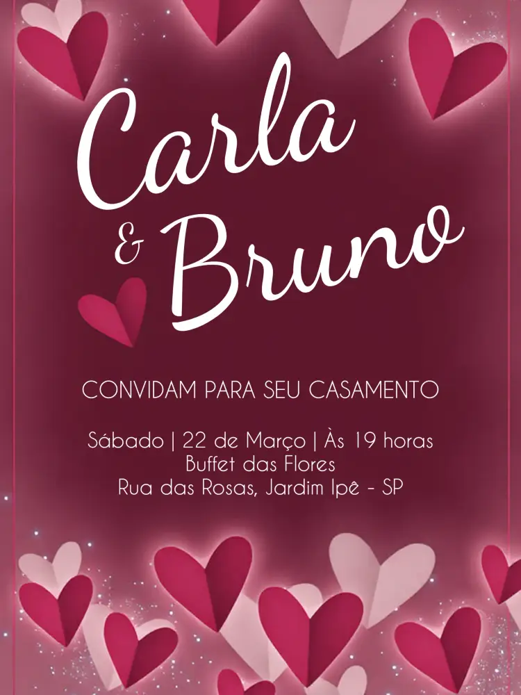 Convite Casamento Corações Branco