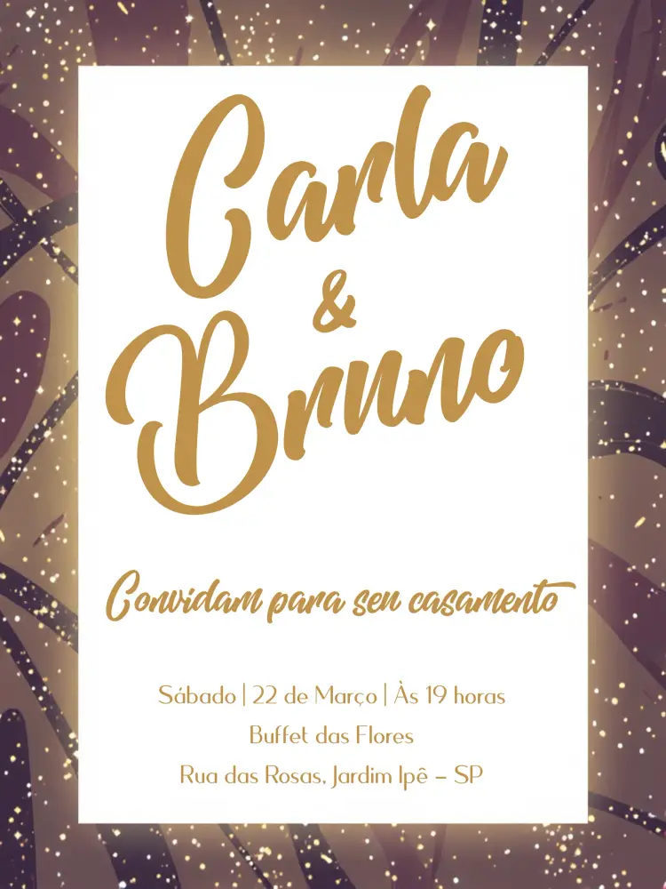 Convite Casamento Elegante Dourado