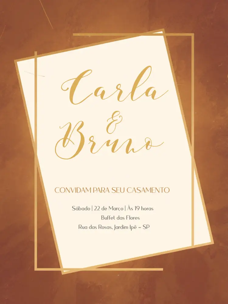 Convite Casamento Elegante Dourado