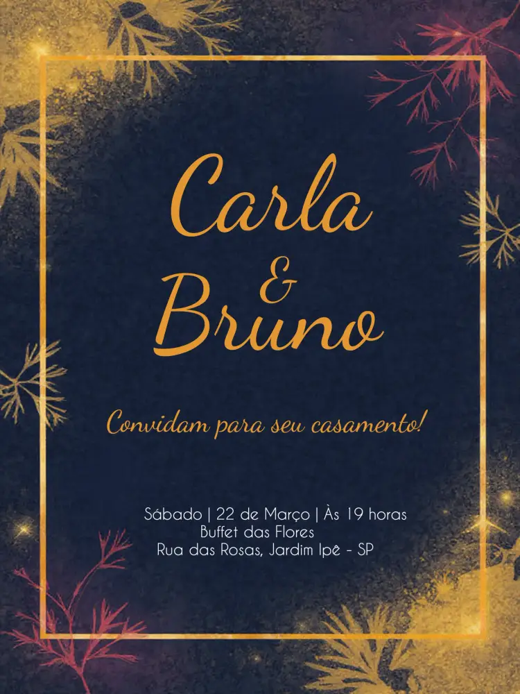 Convite Casamento Elegante Folhagens