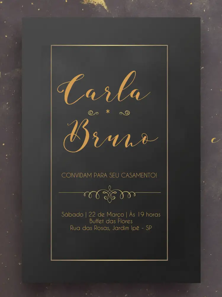 Convite Casamento Elegante Minimalista – tema Casamento minimalista, dourado, mármore, moderno, elegante, sutil