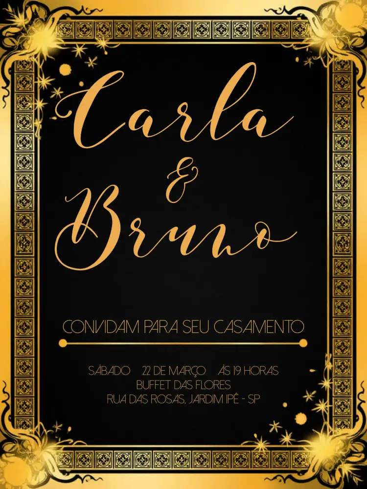 Convite Casamento Elegante Preto