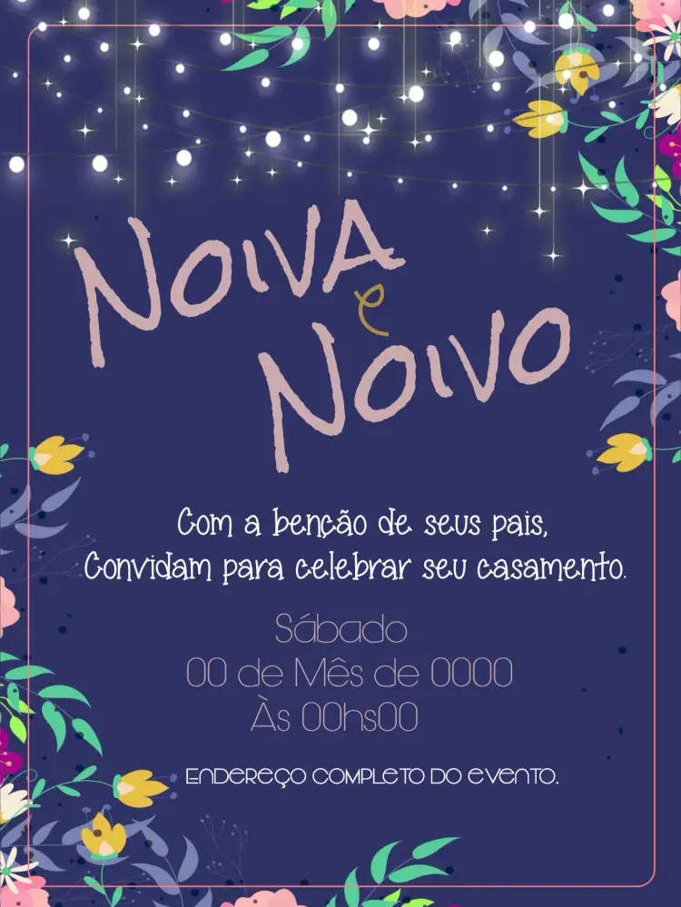 Convite Casamento Floral – tema Casamento floral, moderno, azul, elegante, romântico