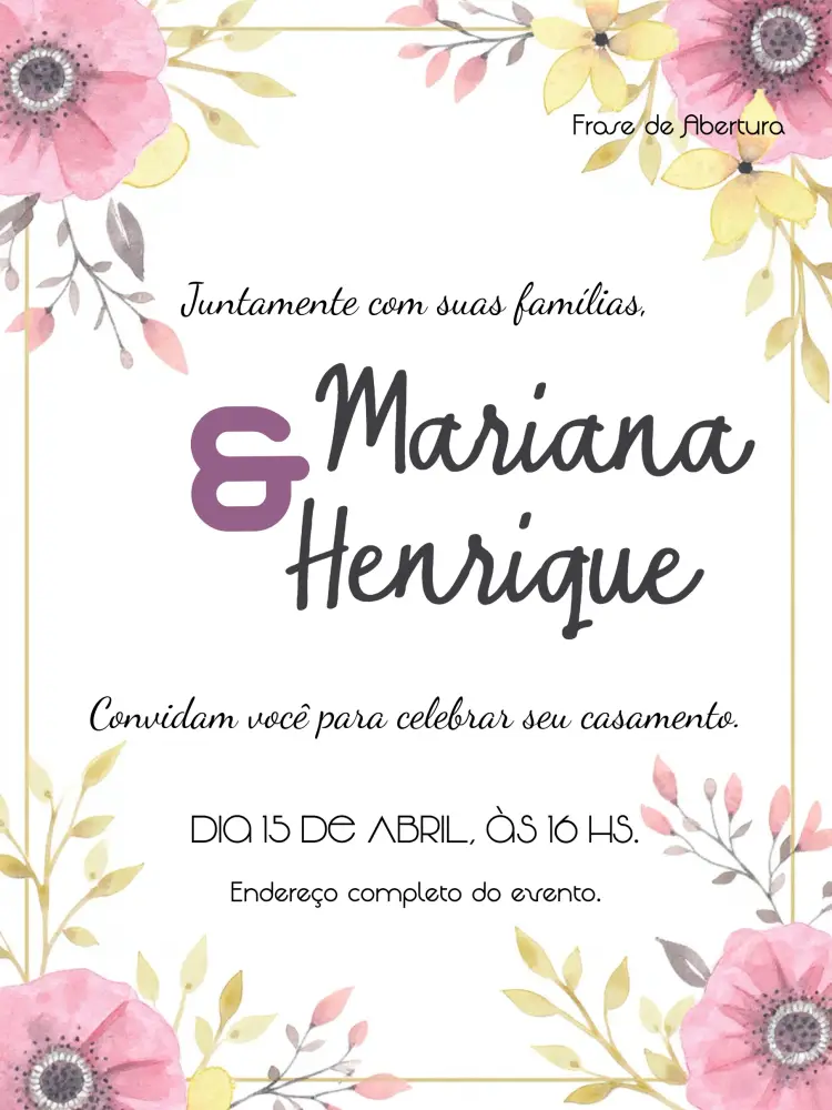 Convite Casamento Floral Amarelo