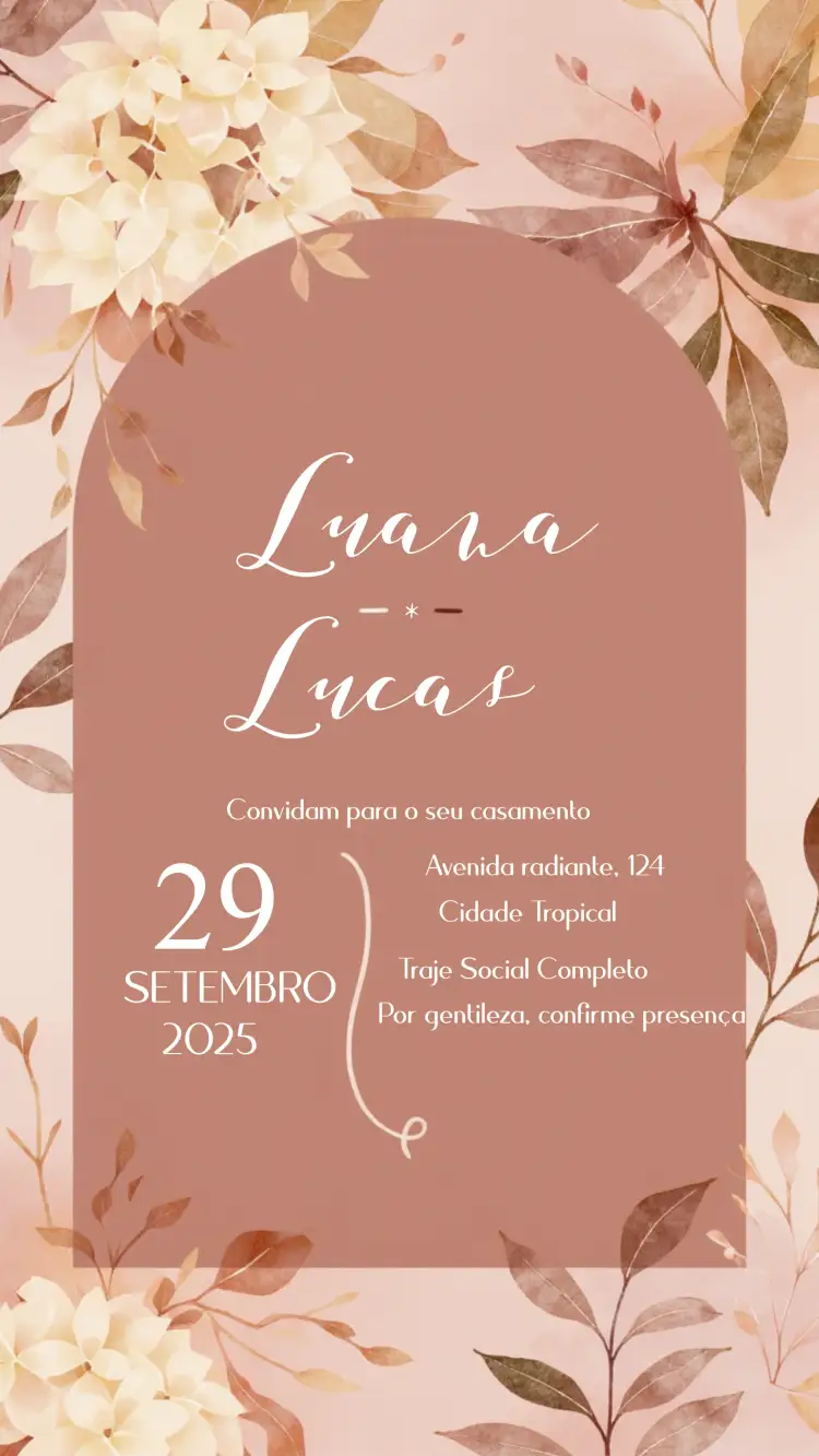 Convite Casamento Floral Aquarela – tema Casamento floral, aquarela, terracota, romântico, rústico, elegante