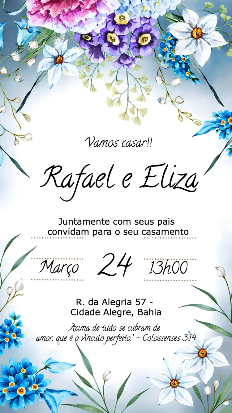 Convite Casamento Floral Aquarela