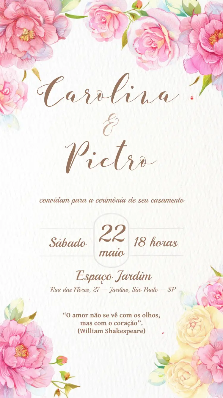 Convite Casamento Floral Aquarela
