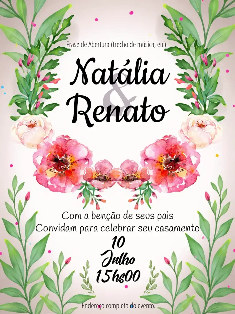 Convite Casamento Floral Aquarela