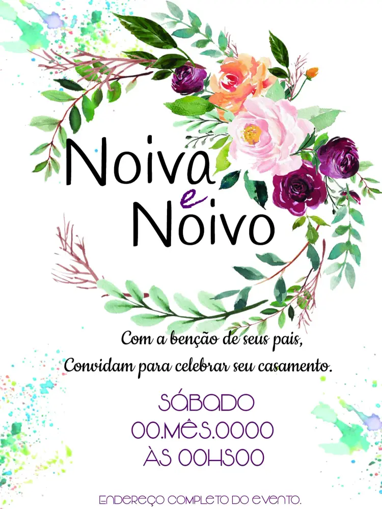 Convite Casamento Floral Aquarela