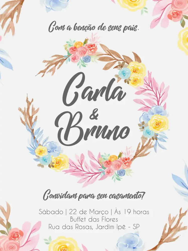 Convite Casamento Floral Aquarela Clássico