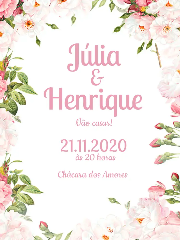 Convite Casamento Floral Aquarela Flores – tema Casamento floral, aquarela, romântico, moderno, verde, rosa