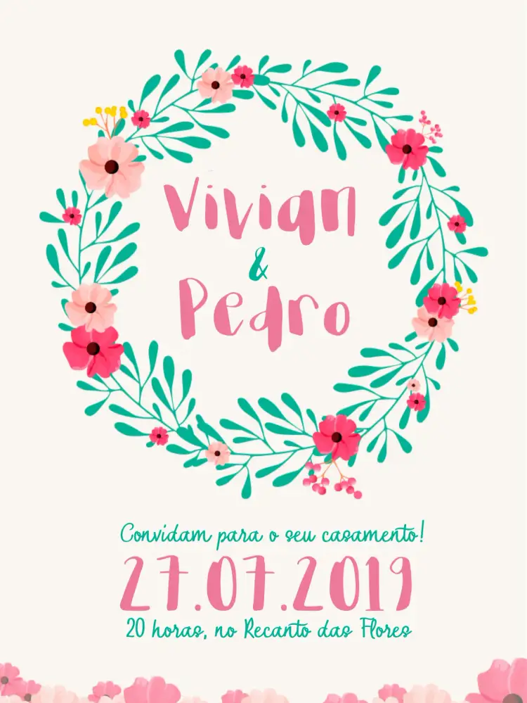 Convite Casamento Floral Aquarela Flores – tema Casamento floral, aquarela, romântico, elegante, verde, rosa