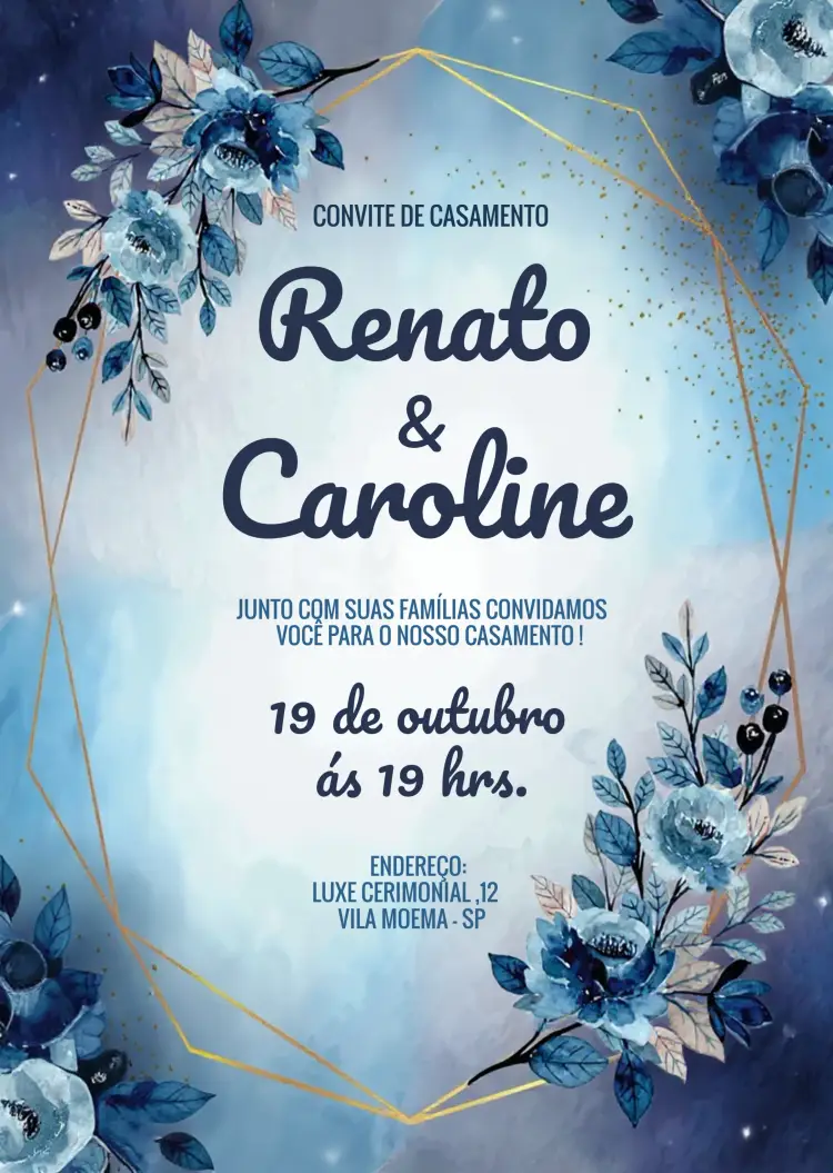 Convite Casamento Floral Aquarela Noivos editável e personalizável